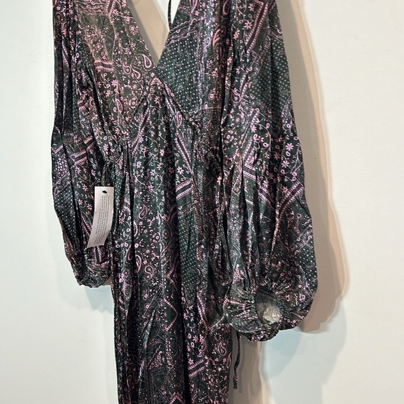 Brand new Topshop bohemian pailsey satin sleeve detail midi pink black size 6 - Picture 3 of 9